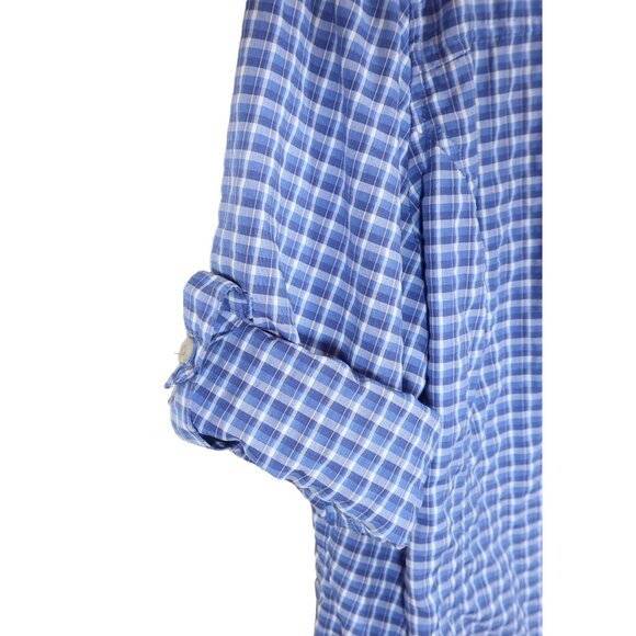 LL BEAN Vented Outdoor Button Up Roll Sleeve Top XL Blue Plaid Fishing Hiking - Picture 7 of 9